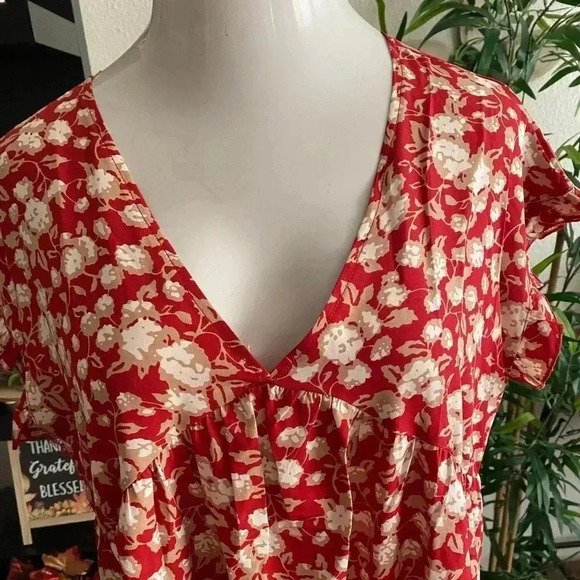 🆕Boho Trendy Red Floral Ruffle-Trim Pocket Shift Dress XL🆕 - Picture 5 of 9
